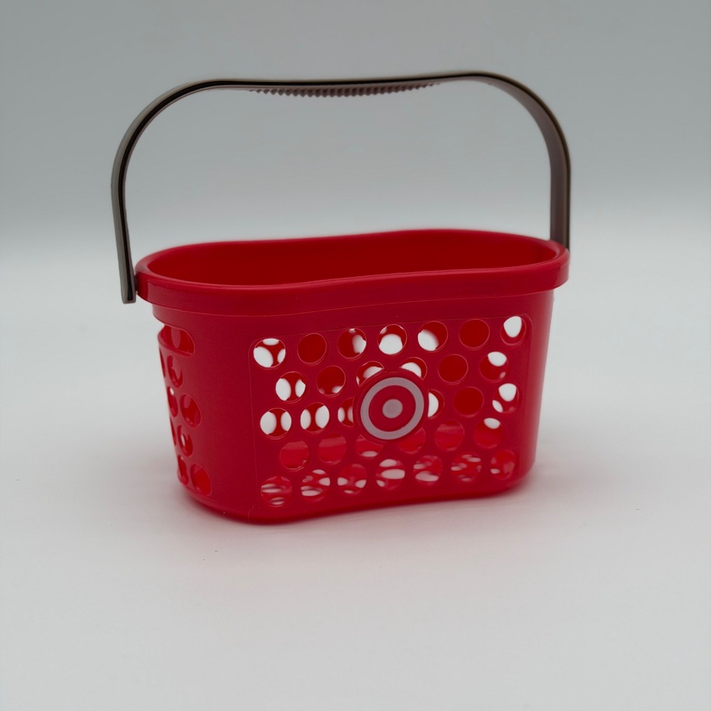 Target Mini Shopping Basket‎ Red Plastic Bullseye Logo Toy Desktop Organizer